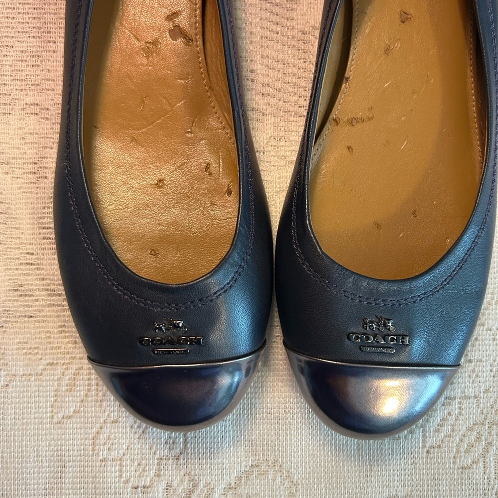 Coach Chelsea Navy Ballet Flats with Silver Toe Cap - Picture 7 of 9
